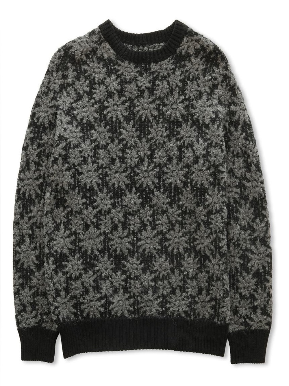Corridor || Floral Alpaca Crewneck Sweater Gray Black Small